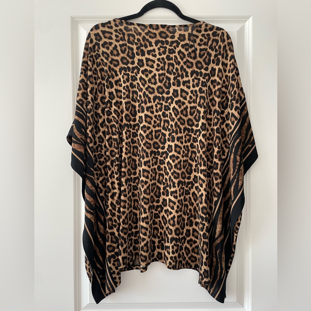 Michael Kors Size M Lace-Up Leopard Print Kaftan Tunic Blouse - Picture 2 of 7